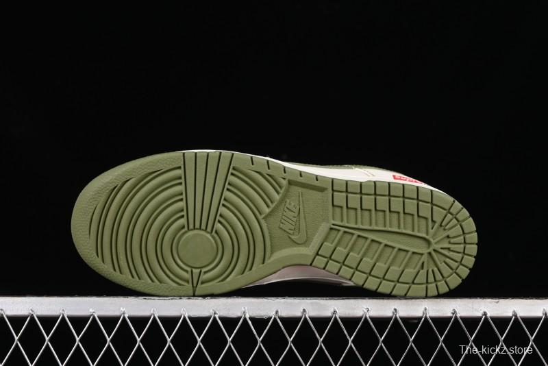 Nike SB Dunk Low Supreme Collaboration - Military Green Double Swoosh Anniversary Custom Low-Top Casual Sneakers - XX2025-319