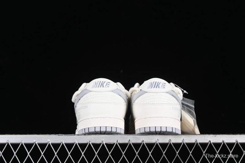 Nike SB Dunk Low LV Collaboration Strap White Grey Check Anniversary High-End Custom Low-Top Casual Skate Shoes - SJ2068-245