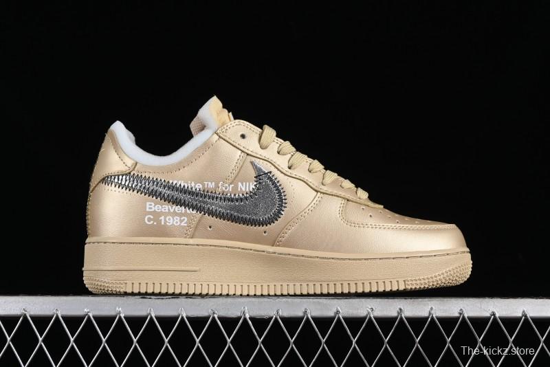 Off-White x Nike Air Force 1 '07 Low "Metal Gold" Casual Sneakers - DX1419-900
