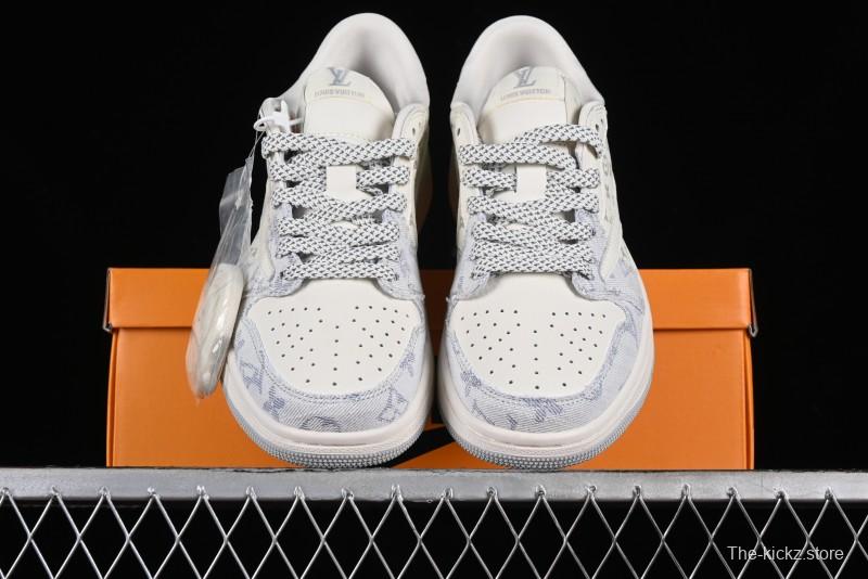Nike Air Jordan 1 Low OG SP Travis Scott x Fragment Design LV Washed Blue Denim Casual Sneakers - SJ2068-007