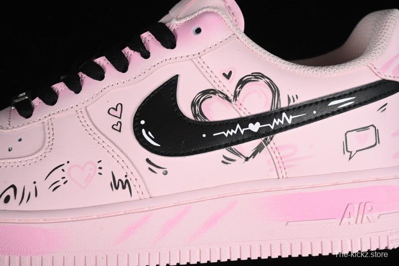 Nike Air Force 1 '07 Low Casual Sneakers with Anime-inspired Peach Pink Spray Design - CW2288-111