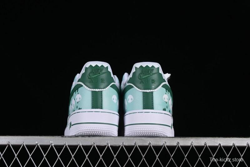 Nike Air Force 1 '07 Low Witch Collaboration Custom Leather Sneakers with Skull and Gradient White-Green Design - CW2288-111