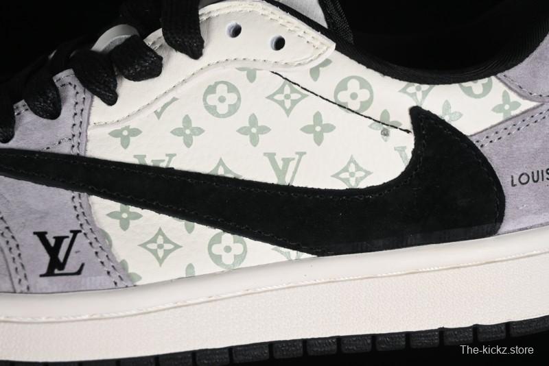Nike Travis Scott x Fragment Design x Jordan Air Jordan 1 Low OG SP AJ1 LV Grey Black Pig Print Low-top Casual Sneakers - SJ2068-101