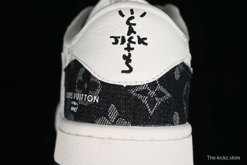 Nike Travis Scott x Fragment Design x Jordan Air Jordan 1 Low OG SP AJ1 LV Black Denim Print Low-Top Casual Sneakers - SJ2068-008