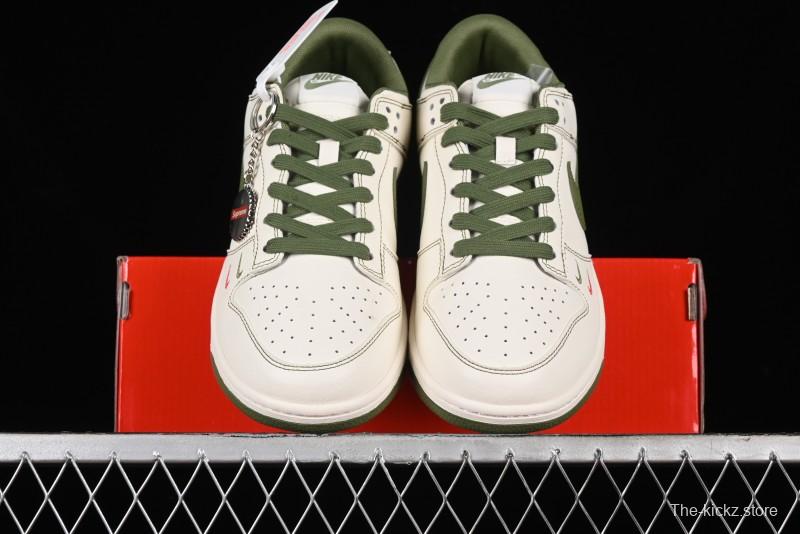 Nike SB Dunk Low Supreme Collaboration - Military Green Double Swoosh Anniversary Custom Low-Top Casual Sneakers - XX2025-319