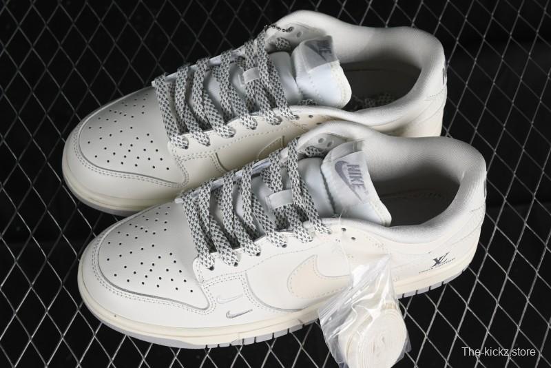 Nike SB Dunk Low LV Collaboration - Double Swoosh Beige Grey Anniversary High-End Custom Low-Top Casual Skate Shoes - FC2025-306