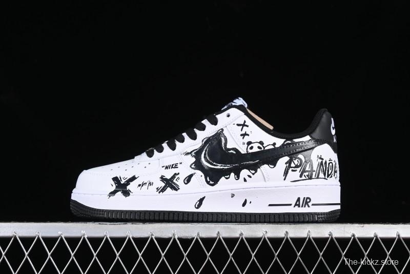 Nike Air Force 1 '07 Low Casual Sneakers with Black and White Graffiti Panda Design - DH7561-222