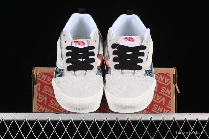 HIRONO Knu Skool Low-Top Casual Sneakers with Denim Graffiti Design - VN0009QCRBL