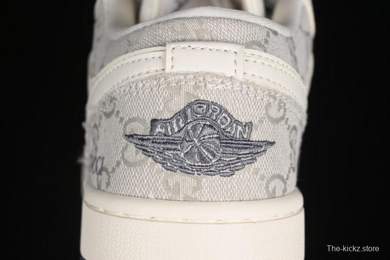 Nike Air Jordan 1 Low Gucci Collaboration - Smoke Grey Pattern High-End Custom Retro Basketball Shoes - DM5688-101