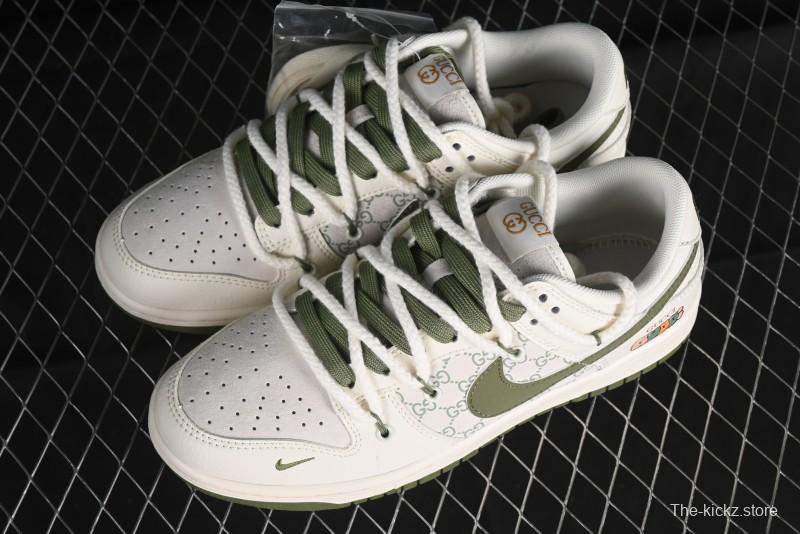 Nike SB Dunk Low Gucci Collaboration - Beige Green Floral Anniversary High-End Custom Low-Top Casual Skate Shoes - XX2025-918
