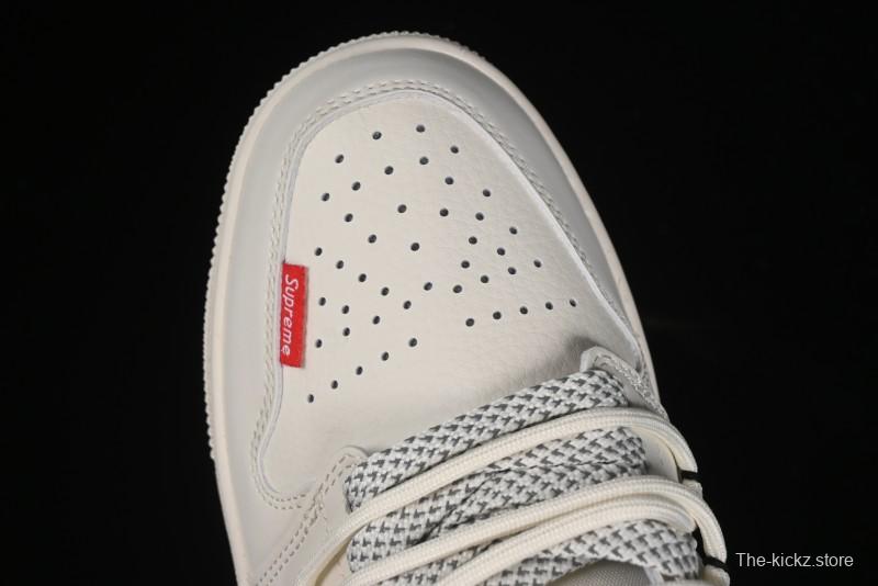 Nike Air Jordan 1 Low Supreme Collaboration - Retro Basketball Shoes in Off-White Red with Small Logo - SJ9950-017
