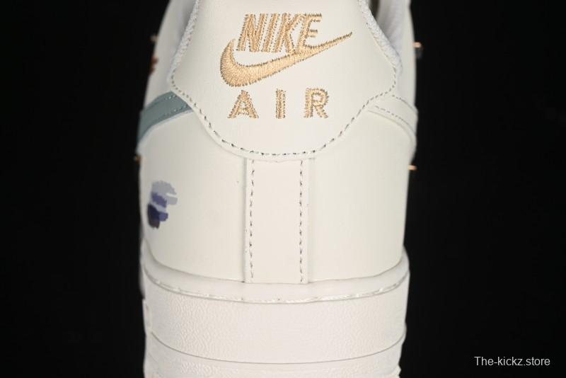 Nike Air Force 1 '07 Low Casual Sneakers with Mint Mambo Anime Theme and Gold Spray - ZH0316-040