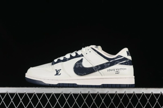 Nike SB Dunk Low LV Collaboration - Denim Print Swoosh Anniversary High-End Custom Low-Top Casual Skate Shoes - XB3802-360