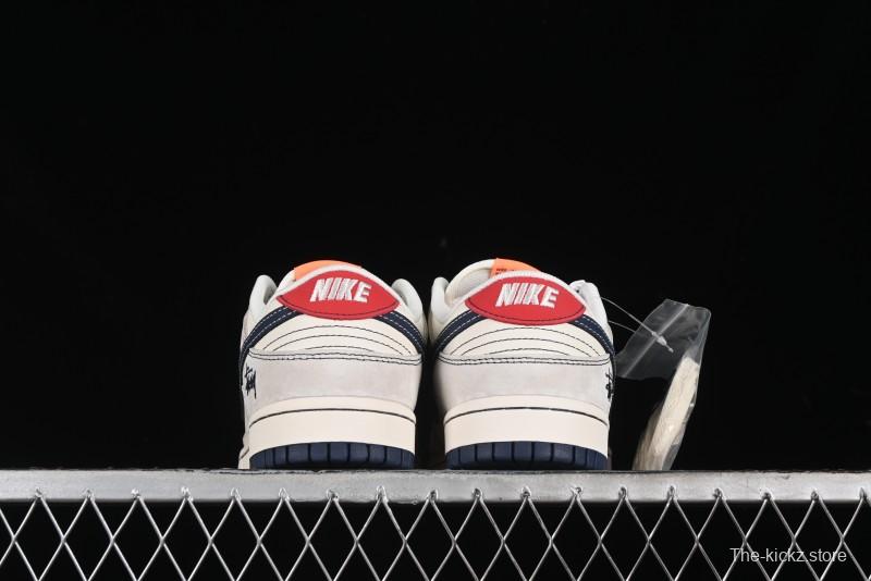 Nike SB Dunk Low Stussy Collaboration - Patchwork Grey White Dark Blue Swoosh Anniversary Custom Low-Top Casual Skate Shoes - MM1089-025
