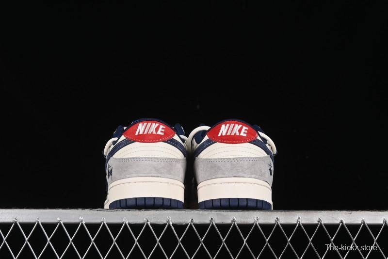 Nike SB Dunk Low Stussy Collaboration - Lace-Up Off White Navy Swoosh Anniversary High-End Custom Low-Top Casual Sneakers - SJ2068-308