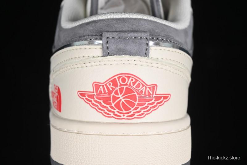 Nike Air Jordan 1 Low AJ1 The North Face Collaboration - Off White Grey Silver Trim Retro Basketball Shoes - SJ9950-039