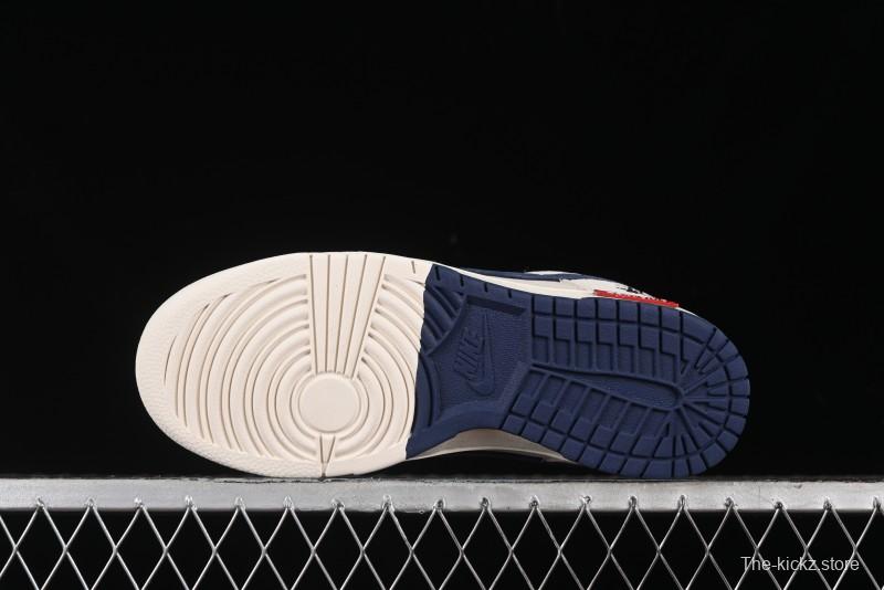 Nike SB Dunk Low Supreme x Stussy Triple Collaboration - Off White Navy Swoosh Anniversary Custom Low-Top Casual Sneakers - SJ2068-301