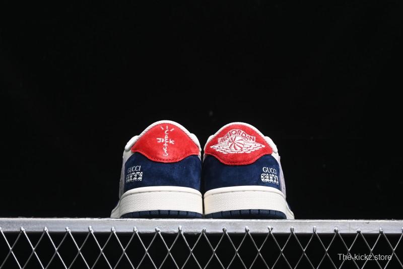 Nike Travis Scott x Fragment Design x Air Jordan 1 Low OG SP AJ1 Multi-Color Patchwork Low-Top Casual Sneakers - DM7866-039