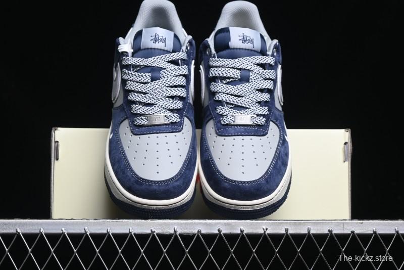Nike Air Force 1 '07 Low Stussy Collaboration - Grey Blue Suede Low-Top Casual Sneakers - SJ6698-007