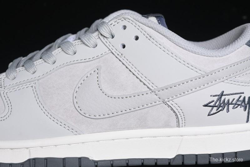 Nike SB Dunk Low Stussy Collaboration - Patchwork Grey Swoosh Anniversary Custom Low-Top Casual Skate Shoes - SF1029-403