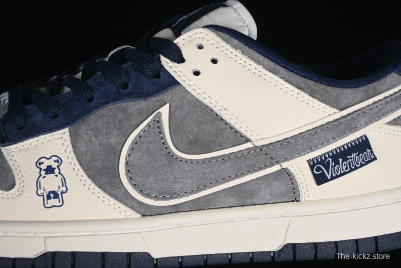 Nike SB Dunk Low Collaboration with Violent Bear - Patchwork Grey Swoosh Anniversary Custom Edition Low-Top Casual Skate Shoes - KK1333-013