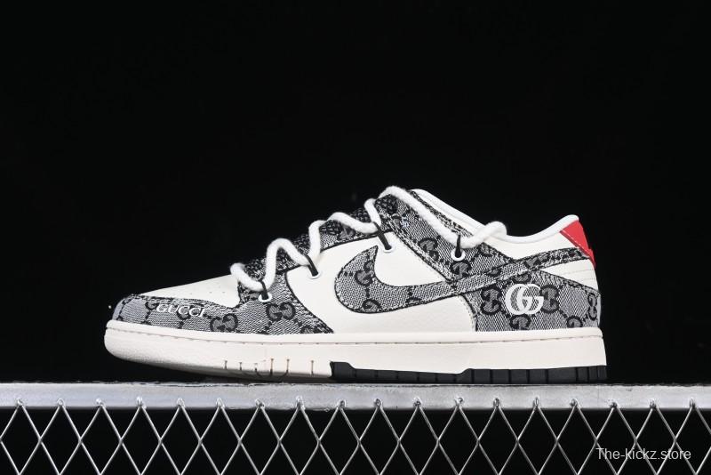 Nike SB Dunk Low Gucci Collaboration Grey Jacquard Swoosh Anniversary High-End Custom Low-Top Casual Skate Shoes - YX5066-215