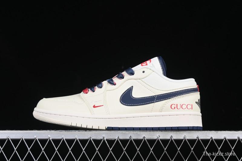 Nike Air Jordan 1 Low AJ1 Gucci Collaboration Beige Blue Swoosh Retro Basketball Shoes - FC1688-198