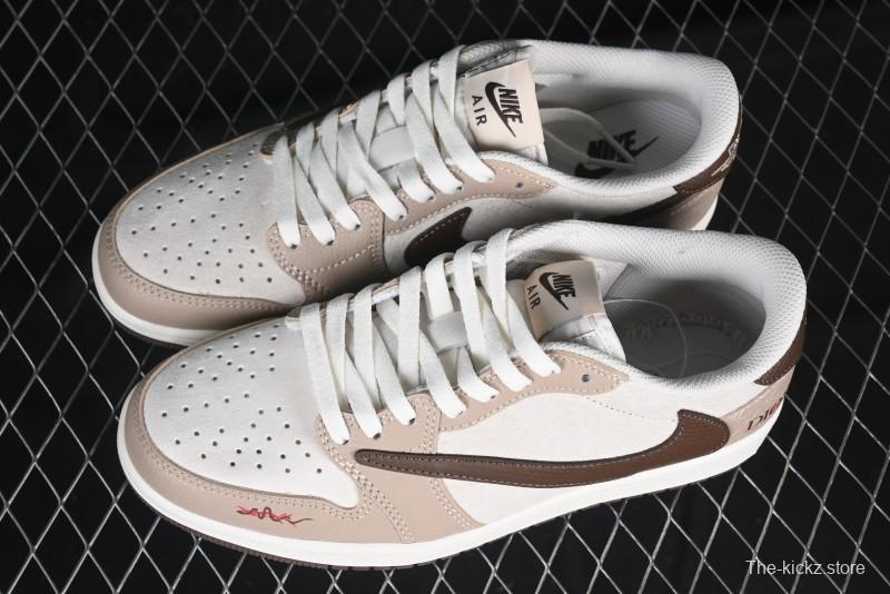 Nike Travis Scott x Fragment Design x Air Jordan 1 Low OG SP AJ1 Snake Year Limited Brown Snake Print Low Top Casual Sneakers - DM7866-074