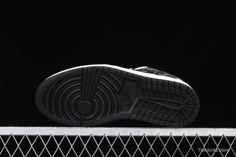 Nike Air Jordan 1 Low Retro Basketball Shoes Custom Stussy Black - FC1688-199