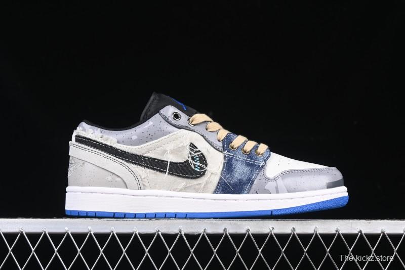 Nike Air Jordan 1 Low Retro Basketball Shoes Panda Prank Surf Fishing Overfishing Blue Brown Gray - 553558-140
