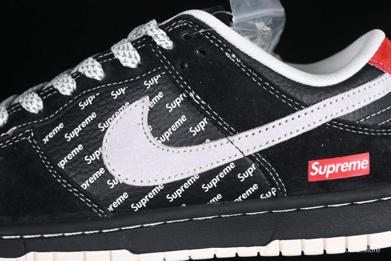Nike SB Dunk Low Supreme Collaboration Black Grey Swoosh Anniversary Custom Low-Top Casual Skate Shoes - XS1086-011
