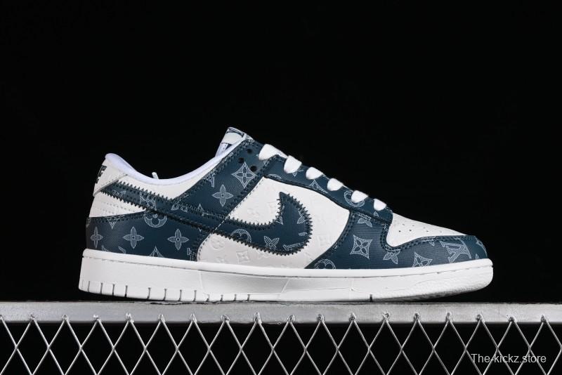 Nike SB Dunk Low LV Collaboration - Dark Blue Print Anniversary High-End Custom Low-Top Casual Sneakers - DQ1098-363