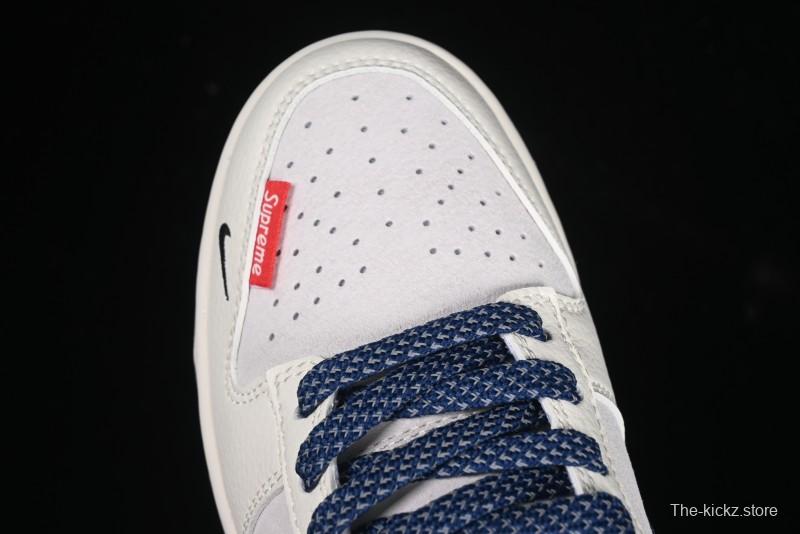 Nike SB Dunk Low Supreme Collaboration - Off-White 3D Navy Swoosh Anniversary Custom Low-Top Casual Sneakers - FC1688-204