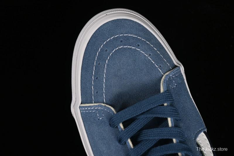 Vans Sk8-Mid Reissue 83 High-End Retro Skate Shoes with Blue Patchwork Suede - VN000CQQDWR