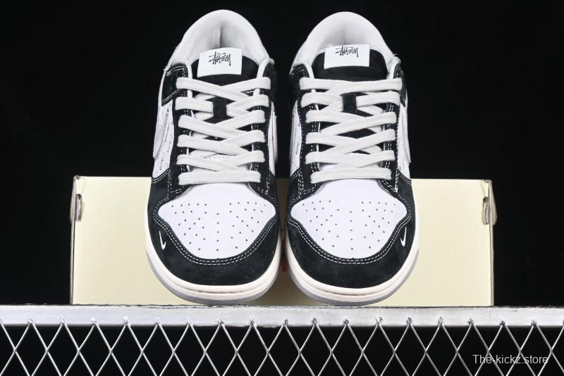 Nike SB Dunk Low Stussy Collaboration - Black Grey Pig Leather Anniversary Custom Edition Low-Top Casual Sneakers - XX3168-008