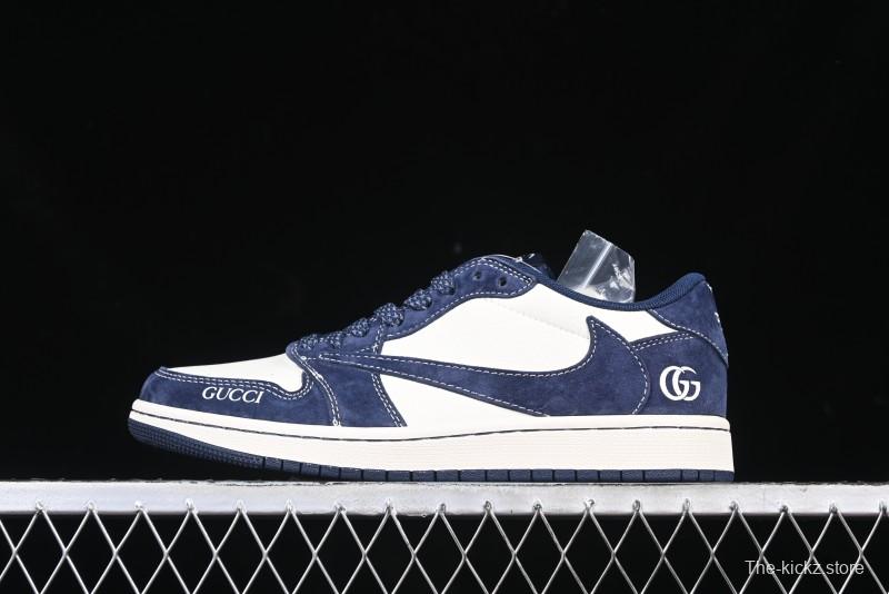 Nike Travis Scott x Fragment Design x Air Jordan 1 Low OG SP AJ1 Collaboration Sneakers - Prussian Blue - XS3086-006
