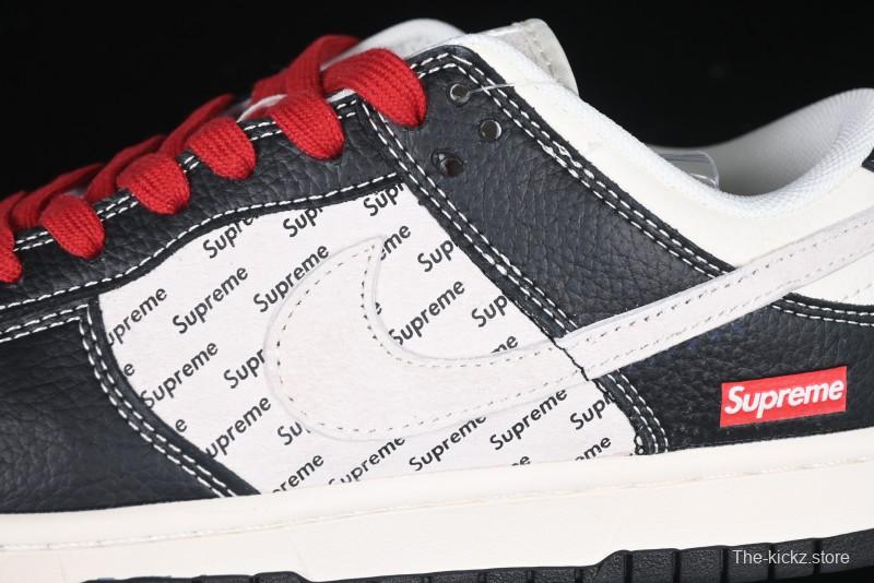 Nike SB Dunk Low Supreme Collaboration - Black Leather Texture Anniversary High-End Custom Low-Top Casual Skate Shoes - XS1086-020