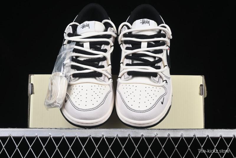 Nike SB Dunk Low Stussy Collaboration Anniversary Edition Lace-Up Beige Grey Black Swoosh Low-Top Casual Skate Shoes - YX5066-242