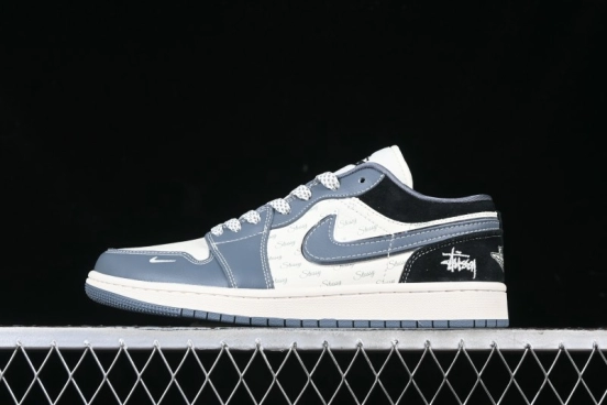 Nike Air Jordan 1 Low Stussy Collaboration - Grey Swoosh Retro Basketball Shoes - XX3318-503