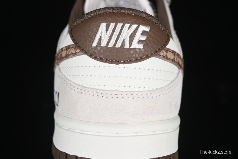 Nike SB Dunk Low Gucci Collaboration Monogram Beige Brown Swoosh Anniversary Custom Low-Top Casual Skate Shoes - DJ2024-059