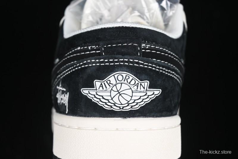 Nike Air Jordan 1 Low Retro Basketball Shoes Custom Stussy Black - FC1688-199
