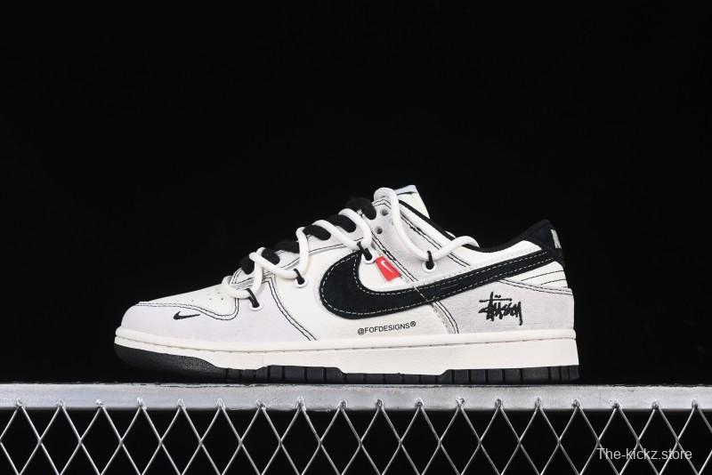 Nike SB Dunk Low Stussy Collaboration Anniversary Edition Lace-Up Beige Grey Black Swoosh Low-Top Casual Skate Shoes - YX5066-242