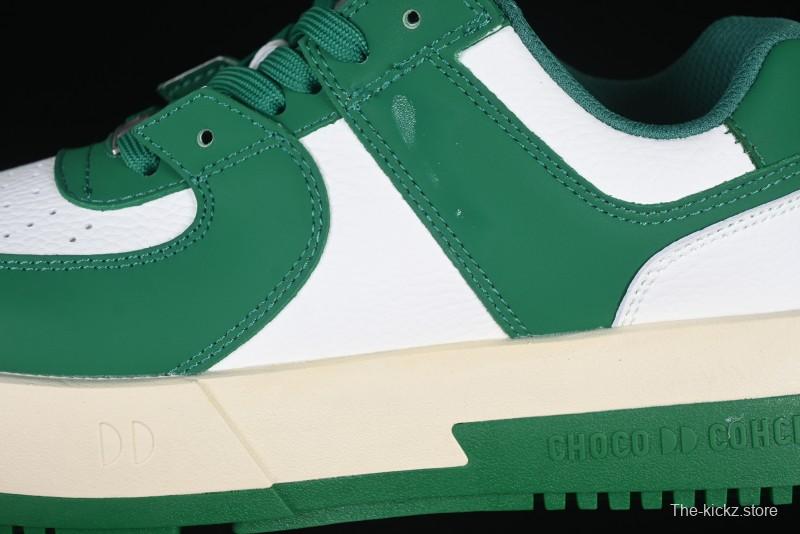 Choco Concert Leather Round Square Asymmetric Fashion Sneakers White Green - AJE5