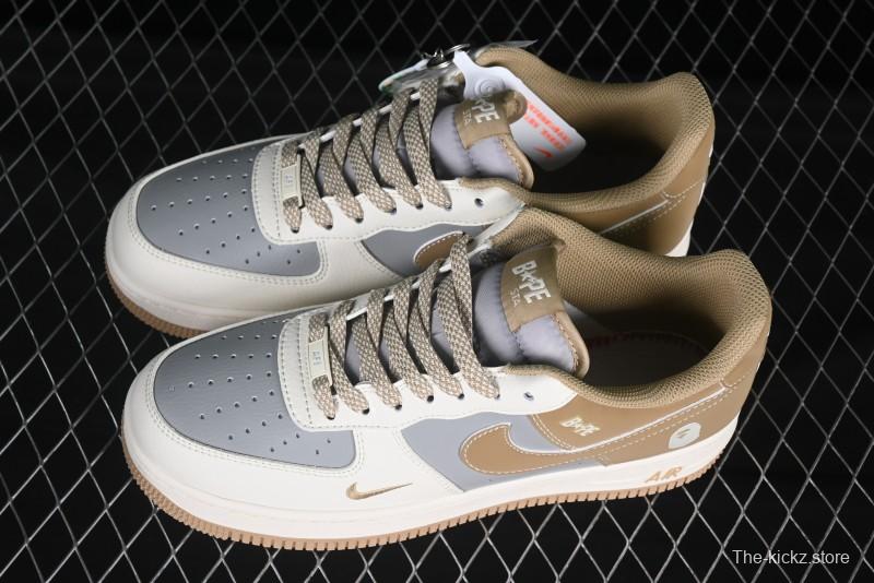 Nike Air Force 1 '07 Low Bape Collaboration Khaki Beige Grey Low-Top Casual Sneakers - BB6566-208