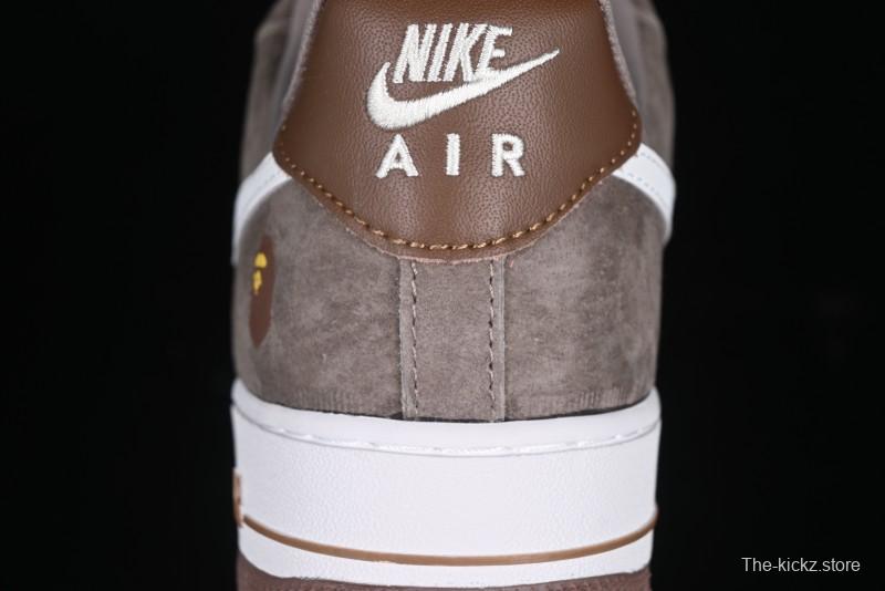 Nike Air Force 1 '07 Low Bape Collaboration Brown White Swoosh Low-Top Casual Sneakers - KK1988-035