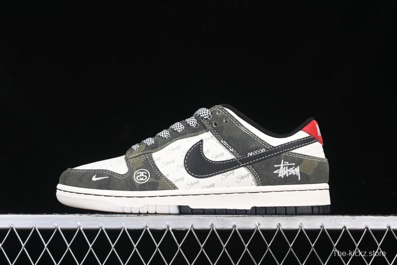 Nike SB Dunk Low Stussy Collaboration - Camo Black Swoosh Anniversary High-End Custom Low-Top Casual Sneakers - DM6868-011