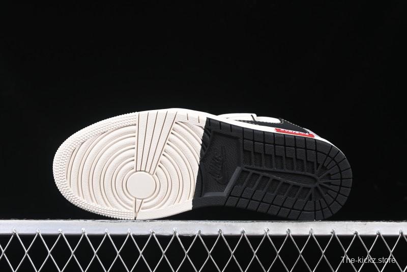 Nike Travis Scott x Fragment Design x Air Jordan 1 Low OG SP AJ1 Stussy Collaboration - Black Hook Dual-Tone Drawstring Low-Top Casual Sneakers - SJ0086-139