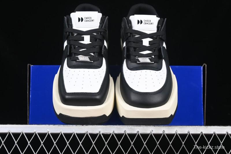 Choco Concert Leather Round Square Asymmetric Fashion Sneakers Black White - AJE5