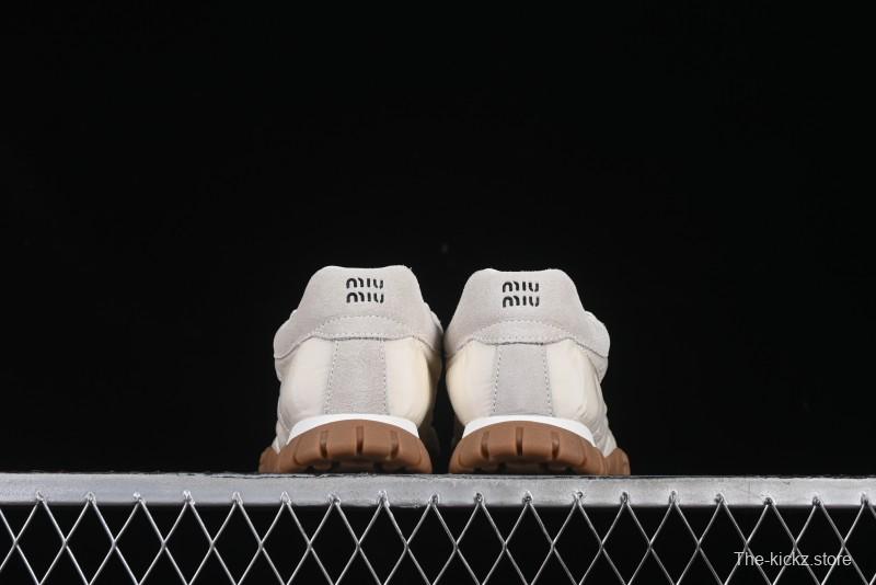 Miu Miu Suede Round Toe Lace-Up Women's Low-Top Casual Shoes in Beige - 99D4