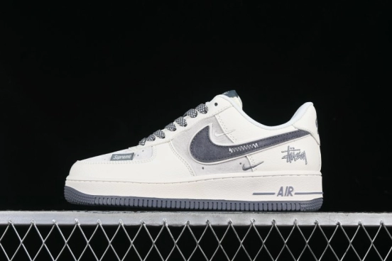 Nike Air Force 1 '07 Low Stussy Collaboration Beige Grey Embroidered Swoosh Low-Top Casual Sneakers - DM6688-003